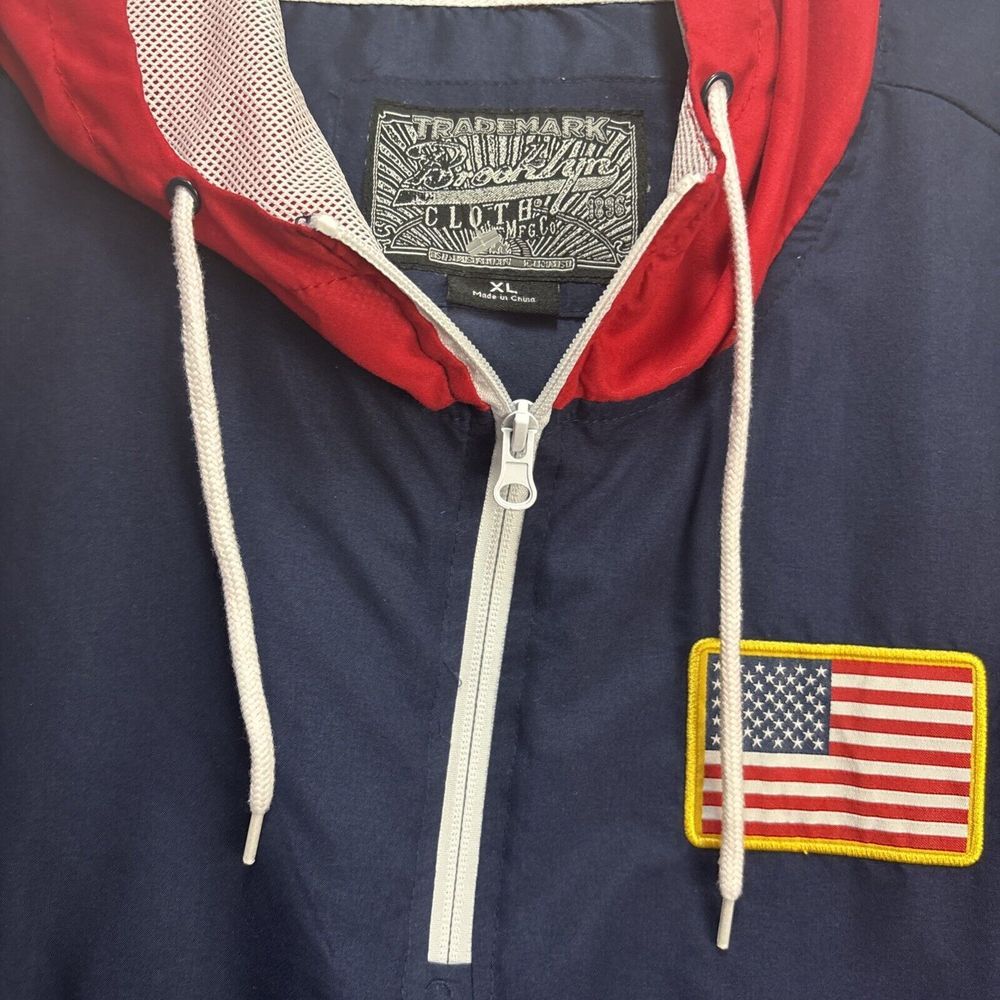 Mens Brooklyn Clothing American Flag Print 1/4 Zip Jacket Hoodie Windbreaker XL - Picture 3 of 12